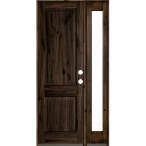 46 in. x 96 in. Rustic Knotty Alder Square Top Left-Hand/Inswing Glass Black Stain Wood Prehung Front Door with RFSL