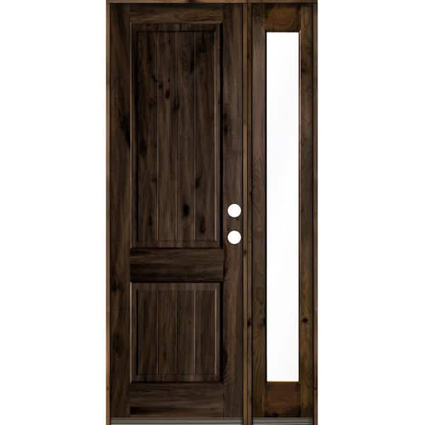 46 in. x 96 in. Rustic Knotty Alder Square Top Left-Hand/Inswing Glass Black Stain Wood Prehung Front Door with RFSL