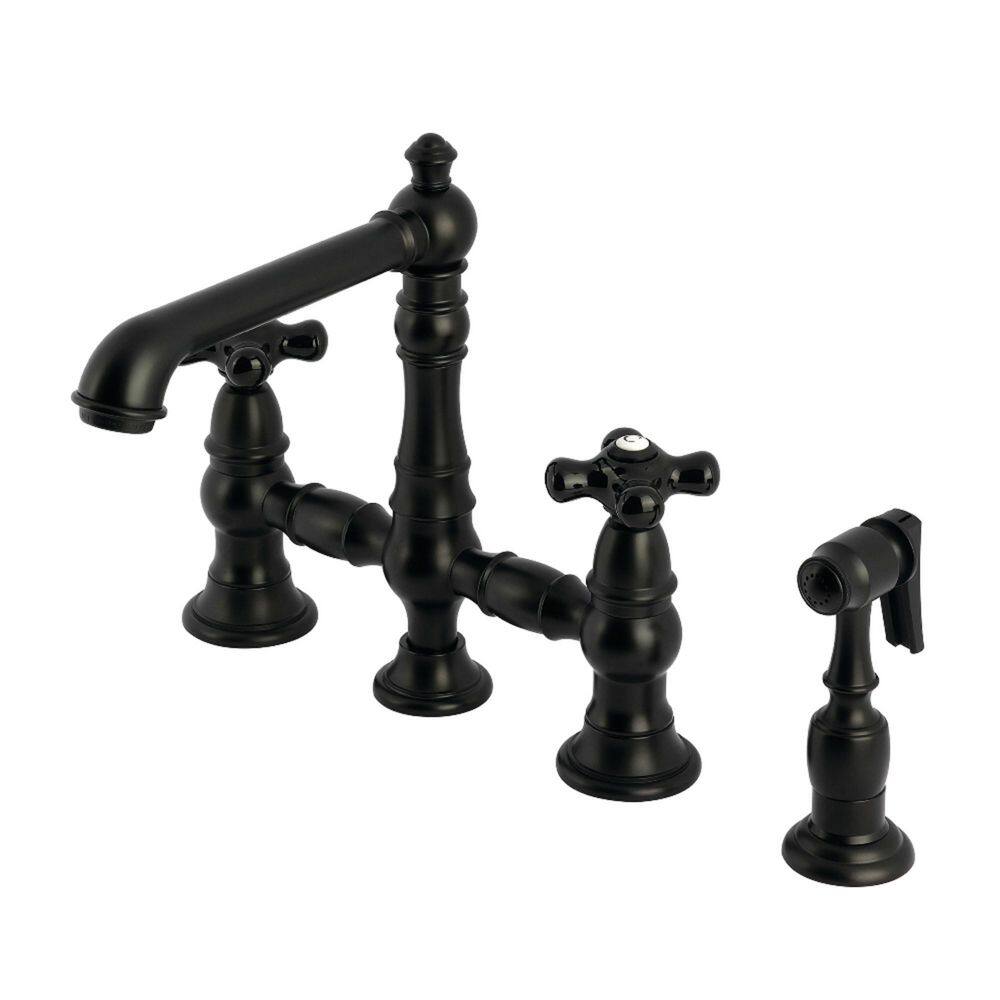 Duchess 2-Handle Deck Mount Bridge Kitchen Faucet with Brass Sprayer in Matte Black price history on PriceWatchPro