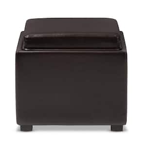Tate Contemporary Dark Brown Leather Upholstered Storage Ottoman