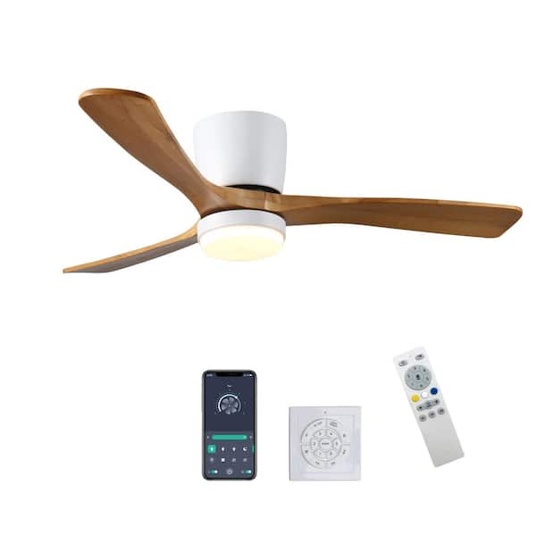 52 in. Modern White Flush Mount Ceiling Fan with LED Light, Silent DC Motor and Remote Control for Bedroom, Living Room