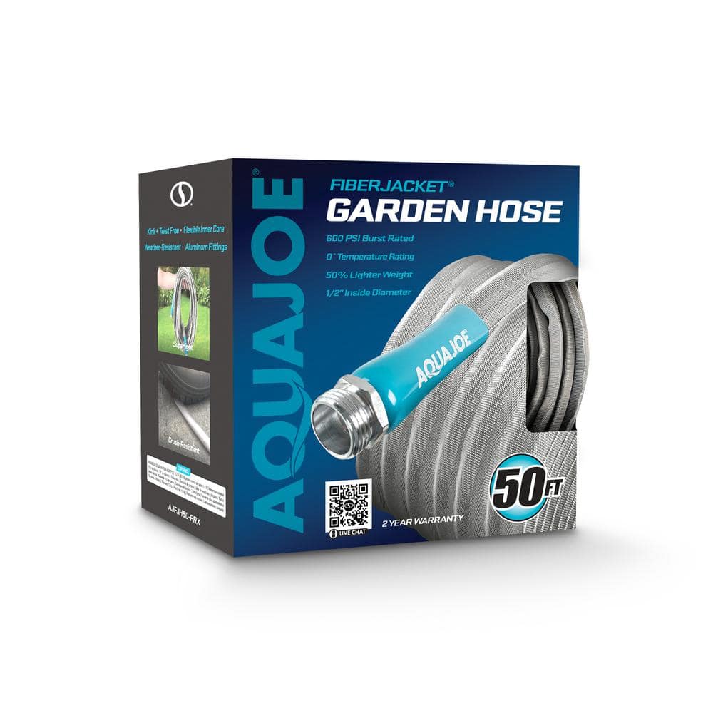 Aqua Joe 50ft Silver and Blue Reinforced Garden Hose