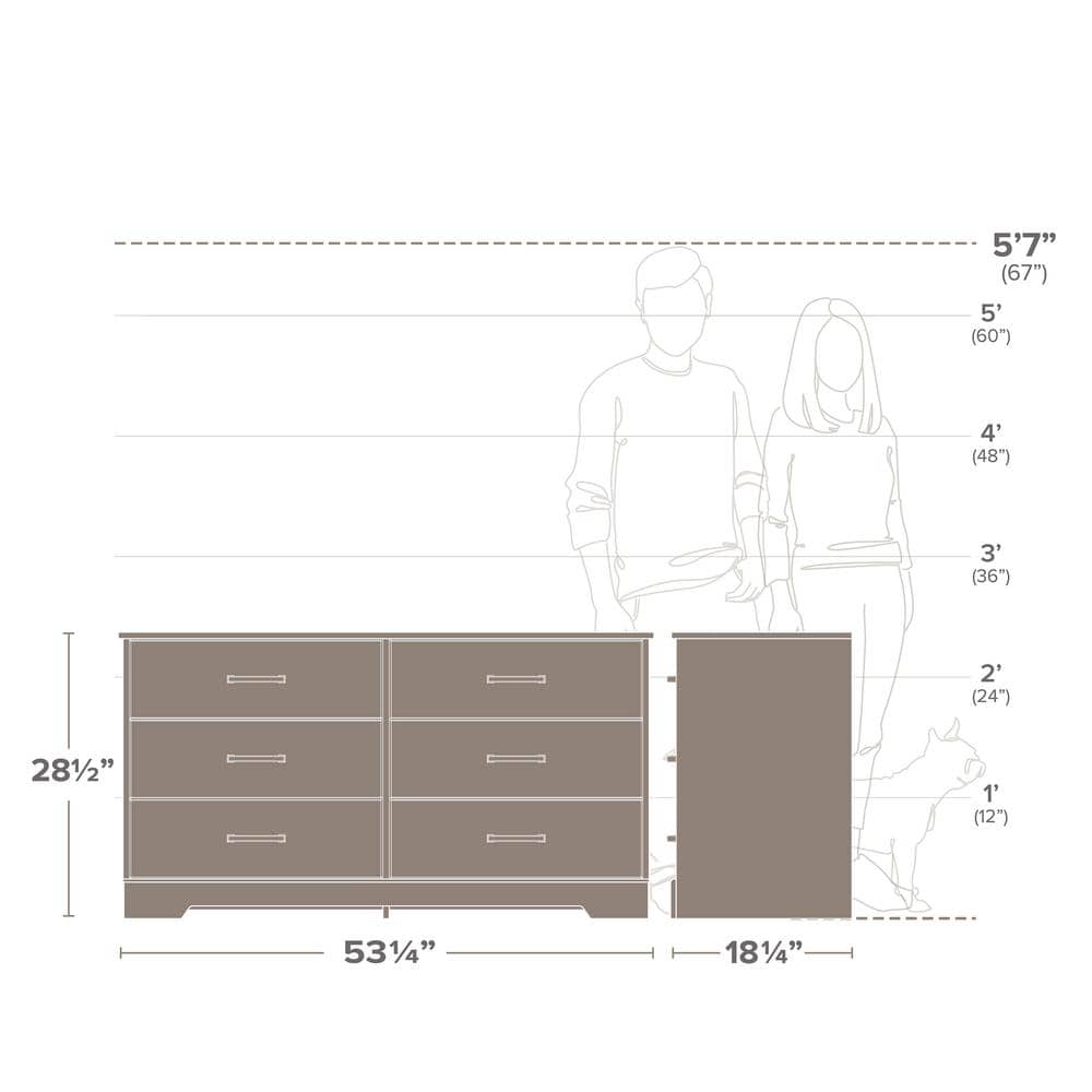 Rustic White and Oak Double Dresser with Six Drawers