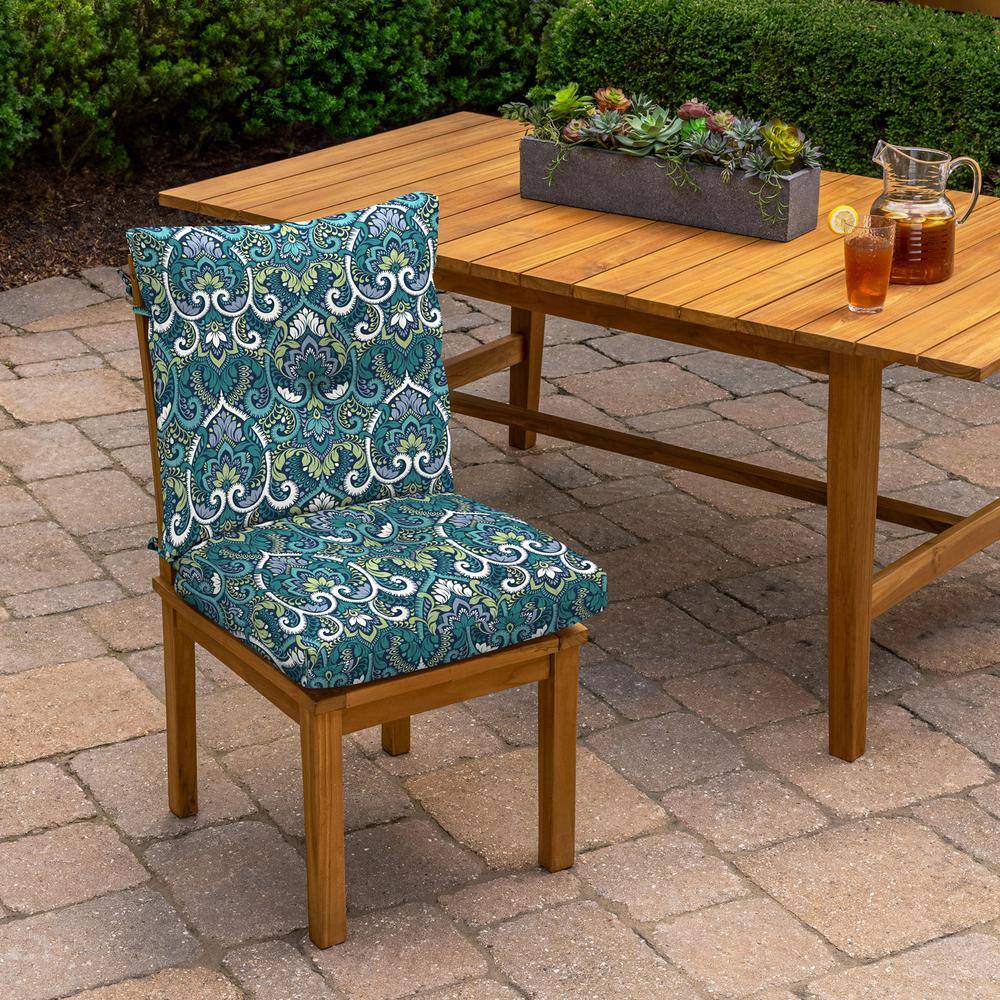Sapphire Aurora Blue Damask Outdoor Dining Chair Cushion