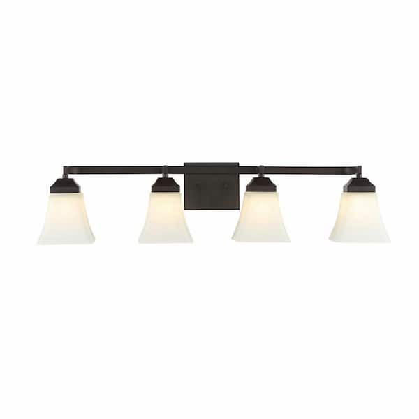 Staunton 33 in. 4-Light Iron/Glass Modern Cottage LED Vanity Light, Oil Rubbed Bronze