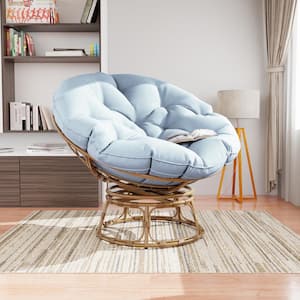 All-Weather Swivel Wicker Outdoor Patio Papasan Lounge Chair with Light Blue Cushion