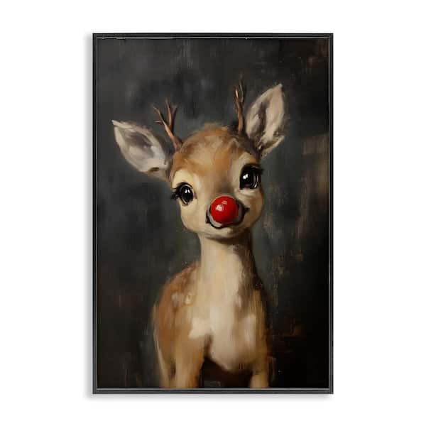 Red Nose Baby Reindeer by Lettered and Lined 1-Piece Black Framed Giclee Animal Art Print 24 in. x 16 in.