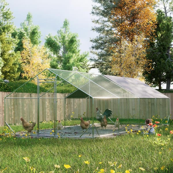 10 ft. L x 26 ft. W Large Metal Walk-In Chicken Coop Poultrycages with Waterproof Anti-Ultraviolet Cover for Outside