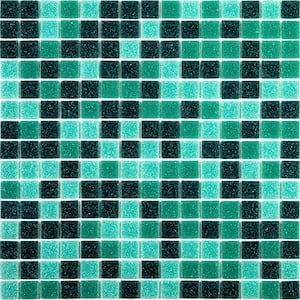 Mingles 12 in. x 12 in. Glossy Persian Green Glass Mosaic Wall and Floor Tile (20 sq. ft./case) (20-pack)