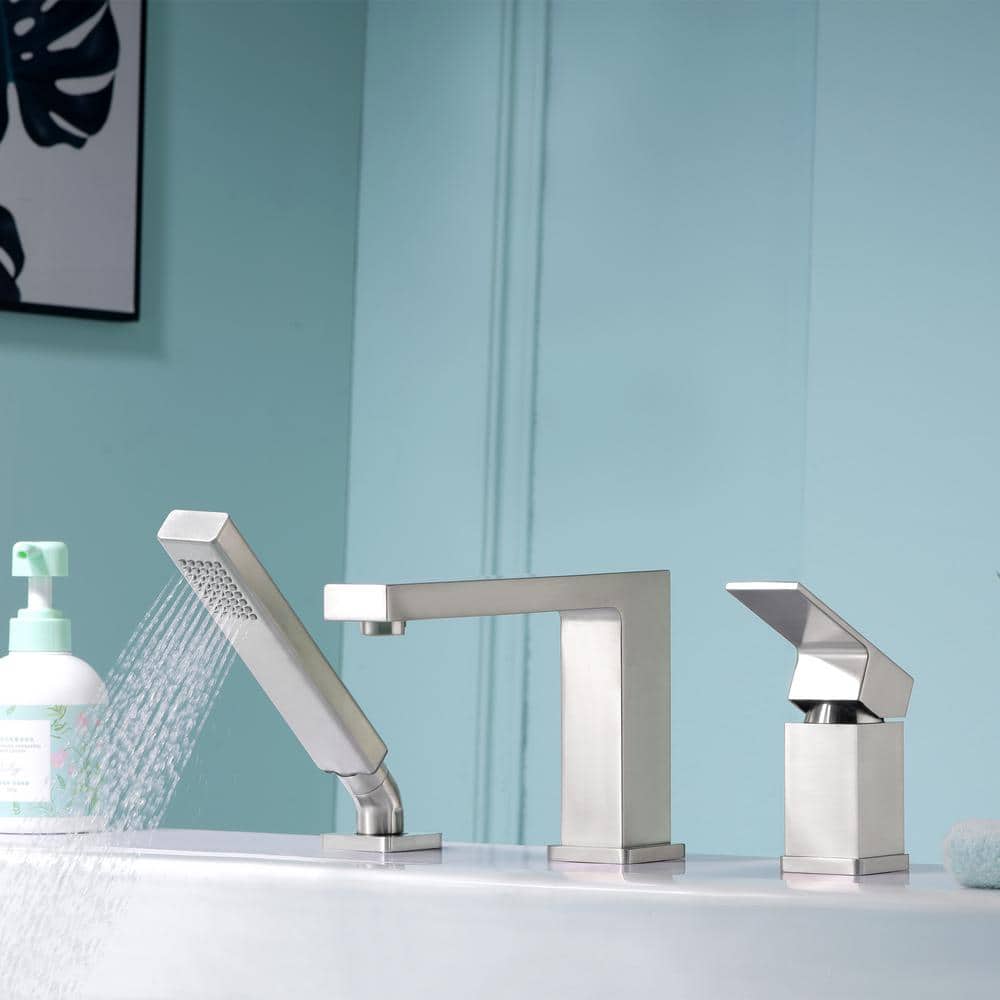 Brushed Nickel Single Handle Roman Tub Faucet with Hand Shower