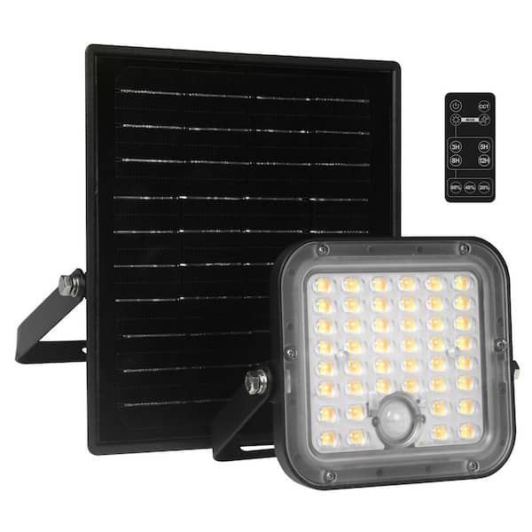 Solar Powered 1500LM Dual CCT Black Solar LED Landscape Flood Light w/ Dark Sky City Motion Sensor for Safety Decoration