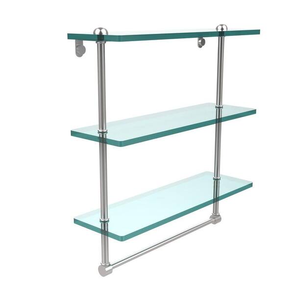 15.75 in. W Wall Mounted 3 Tier Bathroom Shelf with Towel Bar and Removable  Trays in White and Chrome