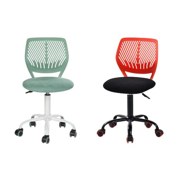 Homy Casa Carnat Kids Desk Chair (Set of 2) Adjustable Swivel Chair with Cushioned Seat and Lumbar Support Red and Green for Study