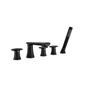 Modern 3-Handle Roman Tub Faucet with Hand Shower in Matte Black