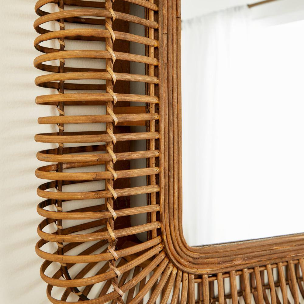 Brown Handmade Woven Rattan Rectangular Full Length Wall Mirror