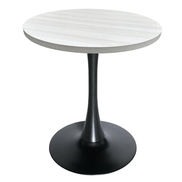 Leisuremod Bristol 27 in. Round Dining Table with MDF Wood Tabletop in Black Iron Pedestal Base 4-Seater, (Light Natural)