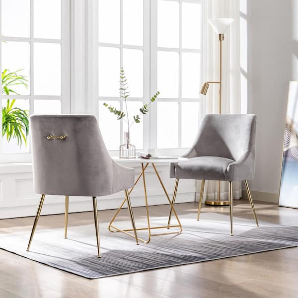 Trinity Gray Upholstered Velvet Accent Chair with Metal Legs (Set Of 2)