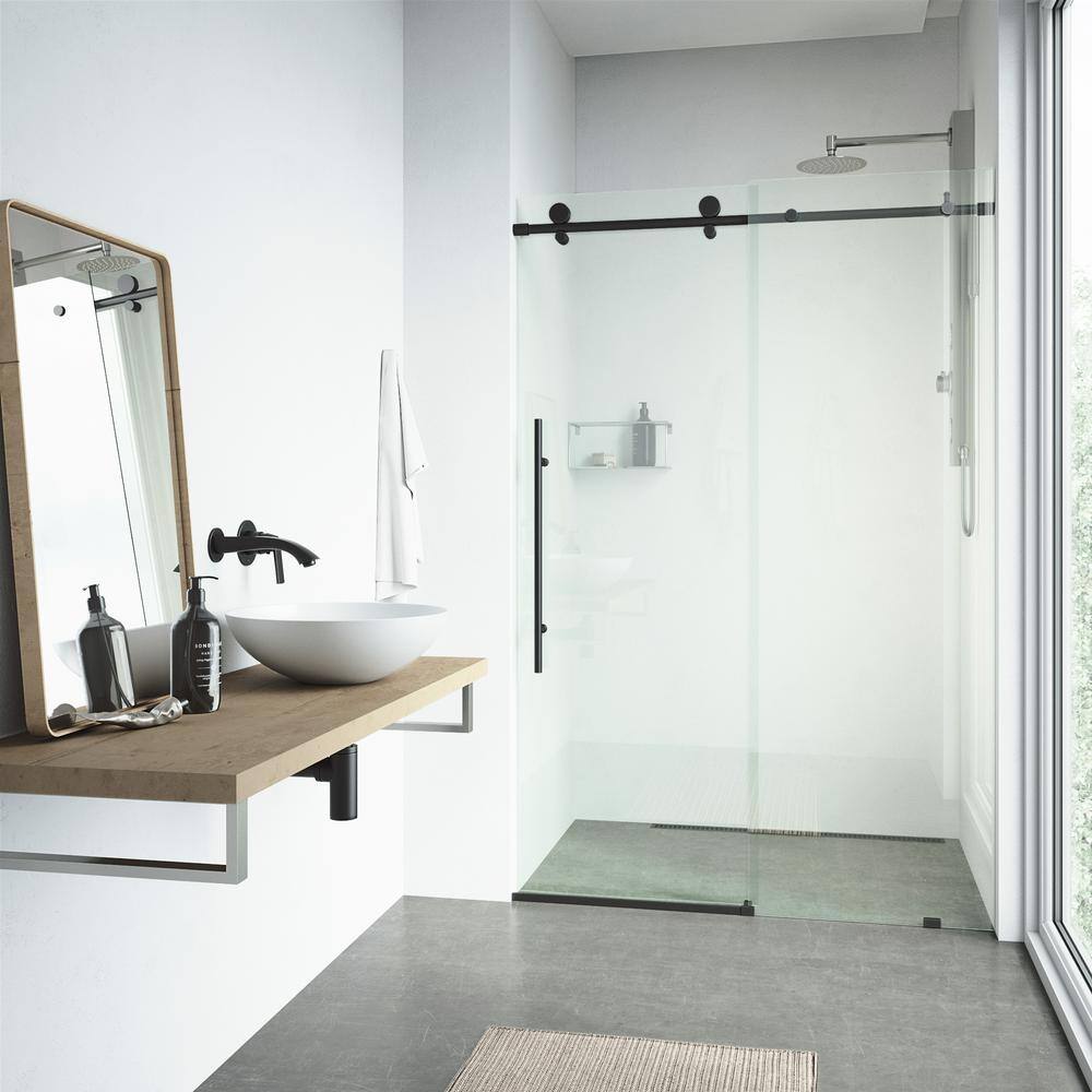 Elan E-Class Matte Black Frameless Sliding Shower Door 52-56" W x 76" H