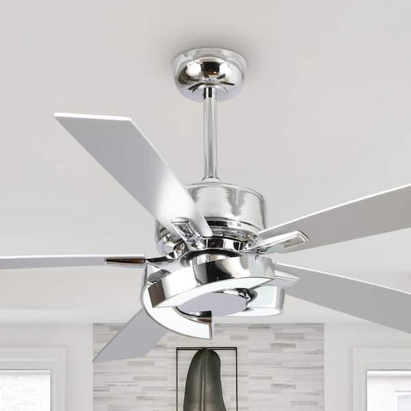 52 in. Integrated LED Indoor Chrome 6-Speed Ceiling Fan with Light and Remote Control Included