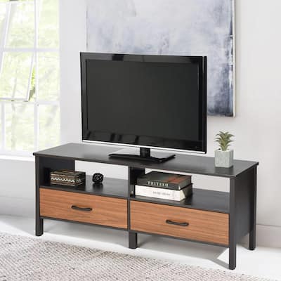 Modern 47.6 in. Black Brown MDF Wood PVC TV Stand Media Console Cabinet with 2-Drawers Fits TV's up to 60 in.