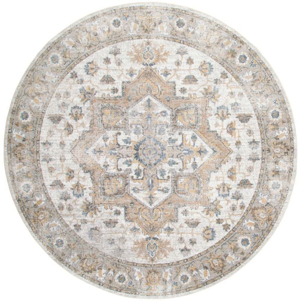 Nourison Astra Machine Washable Silver Grey 8 ft. x 8 ft. Distressed Traditional Round Area Rug