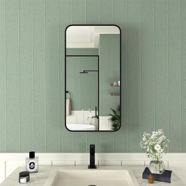 TaiMei 15 in. x 24 in. Framed Recessed or Surface-Mount Rectangular Matte Black Aluminum Medicine Cabinet with Mirror