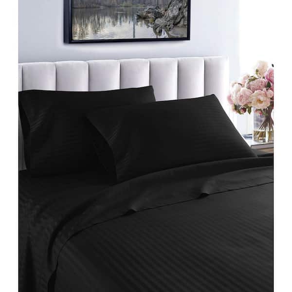 Unbranded 3-Piece Black 1200-Thread Count 100% Egyptian Cotton Deep Pocket Stripe Twin XL Bed Sheets