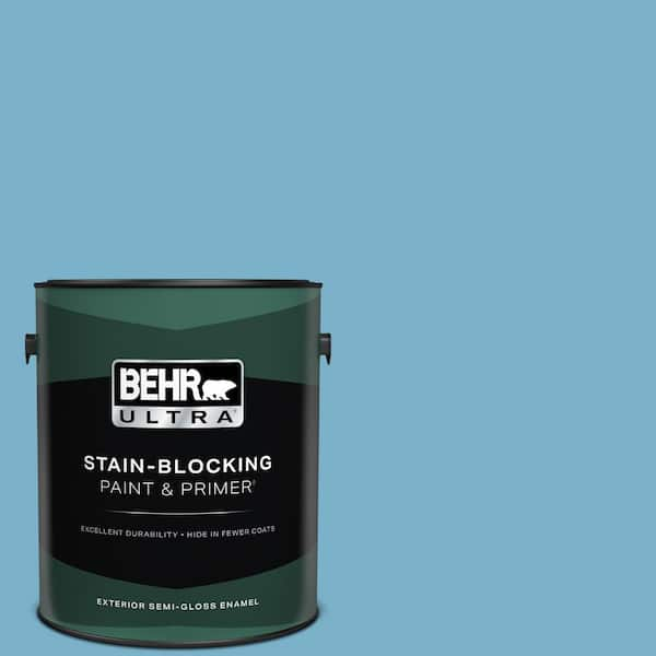 BEHR ULTRA 1 gal. #M490-4 Frisky Blue Semi-Gloss Enamel Exterior Paint & Primer