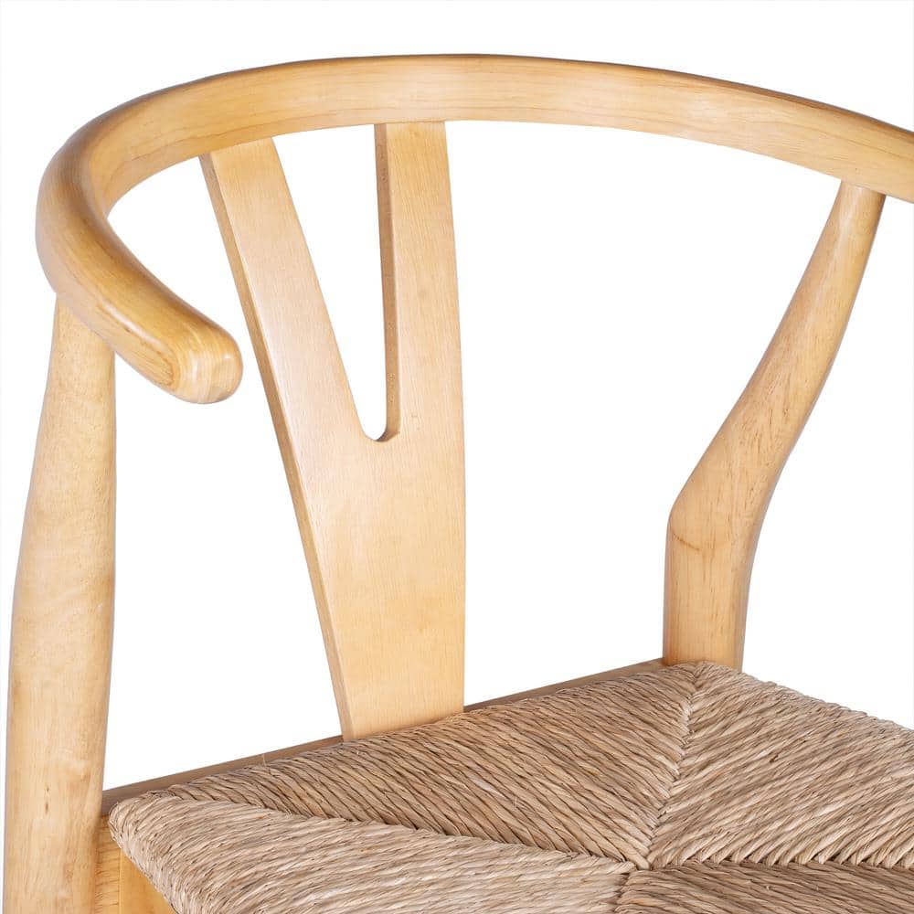 Natural Finish Rubberwood Wishbone Bar Stool with Woven Rush Seat