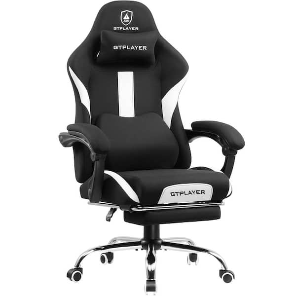 ComHoma Breathable Fabric Computer Chair with Footrest and Pocket Spring Cushion Ergonomic Gaming Chair, White