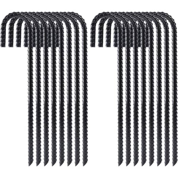 Heavy Duty 12 in. Rebar Stakes J Hook Galvanized Steel Ground Anchors Black 16 Pack for Tents and Fences