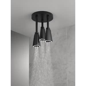Contemporary Pendant 1-Spray 9 in. Triple Ceiling Mount Fixed Rain H2Okinetic Shower Head in Matte Black