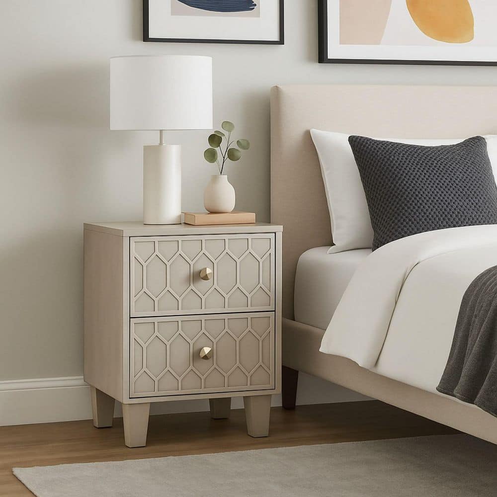 Light Gray 2 Drawer 20 in. W Nightstand with Sturdy Hardware and Ample Storage