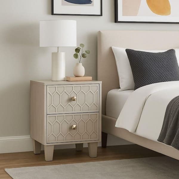 HOME IMPORTS EMPORIUM Light Gray 2 Drawer 20 in. W Nightstand with Sturdy Hardware and Ample Storage