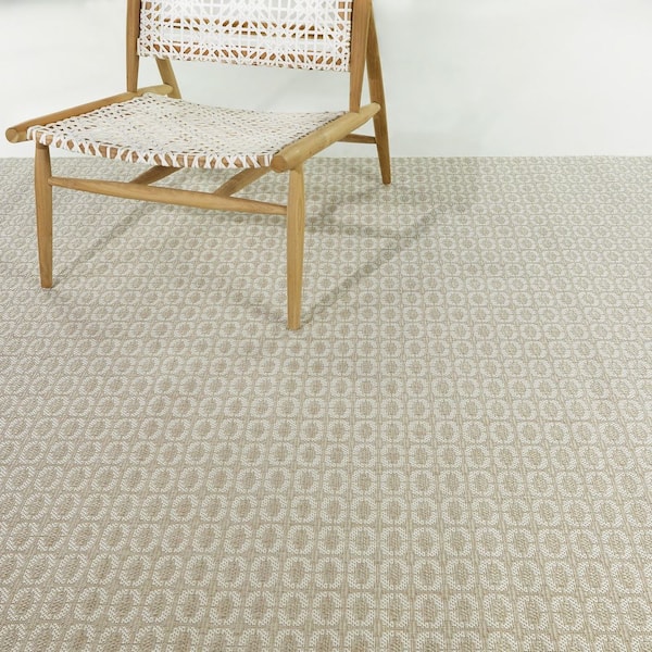 Beige/Ivory 5 ft. x 7 ft. Block Indoor/Outdoor Area Rug