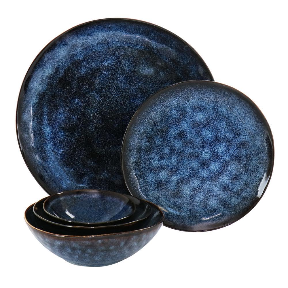 Lucca Blue Ceramic Stoneware Dinnerware Set for 4