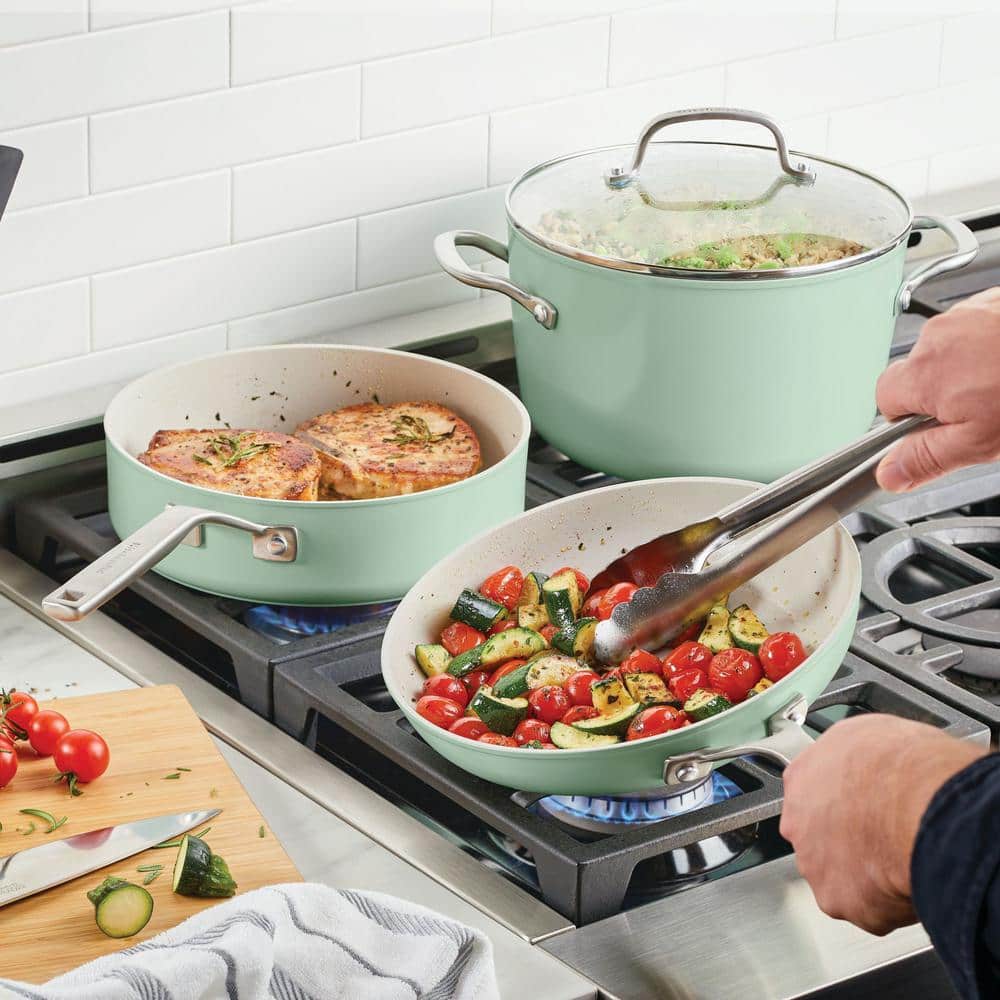 Pistachio Green Aluminum Ceramic Nonstick 9-Piece Cookware Set