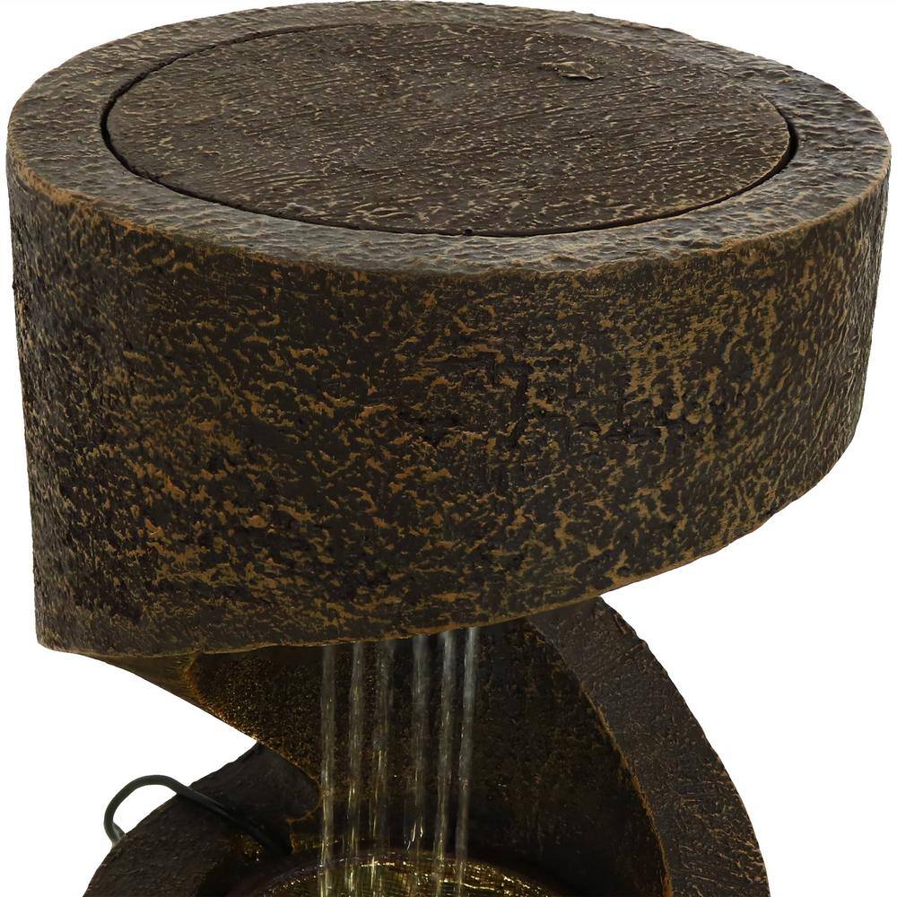 Brown Polyresin Spiral Tabletop Water Fountain with LED Light