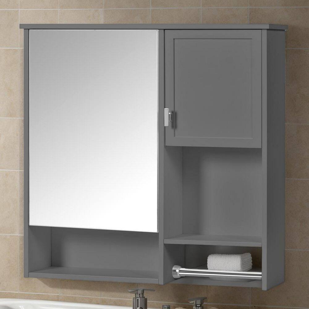 Gray 7.12 in. W x 28.74 in. H Rectangular Medicine Cabinet with Mirror and Towels Bar price history on PriceWatchPro