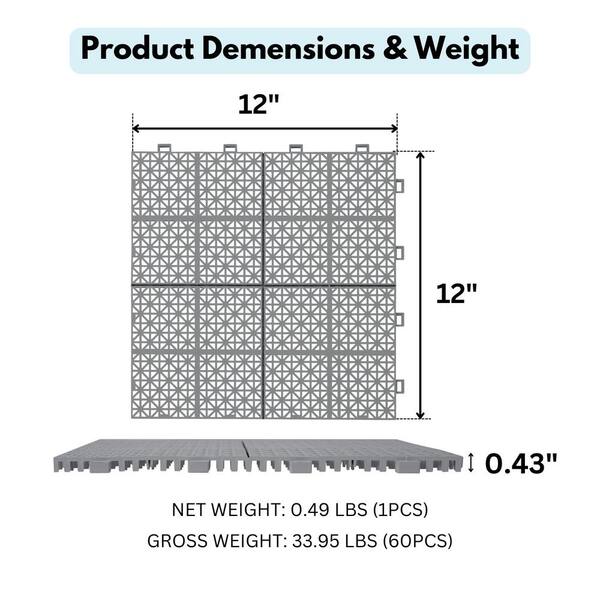 GOGEXX 12 in. x 12 in. Black Porch Rosette Pattern Interlocking Deck Tiles Plastic Flooring Waterproof Outdoor (Pack of 60)