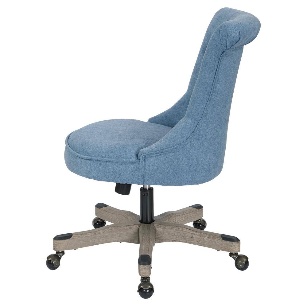 Sky Blue Fabric Swivel Armless Office Chair with Wood Base
