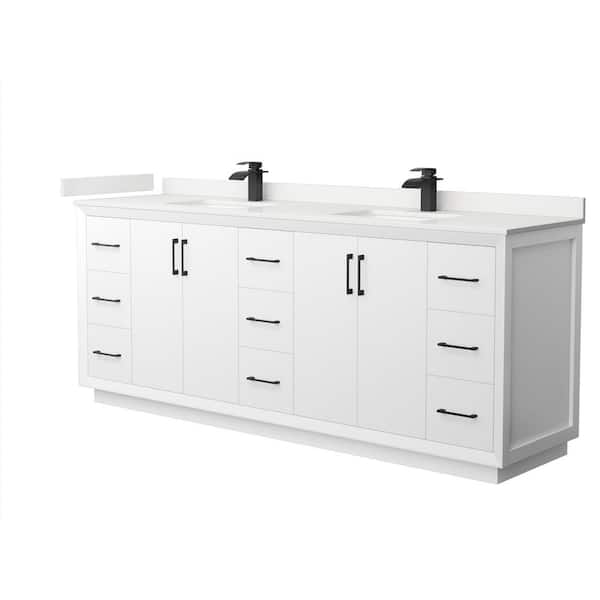 Wyndham Collection Strada 84 in. W x 22 in. D x 35 in. H Double Bath Vanity in White with White Quartz Top