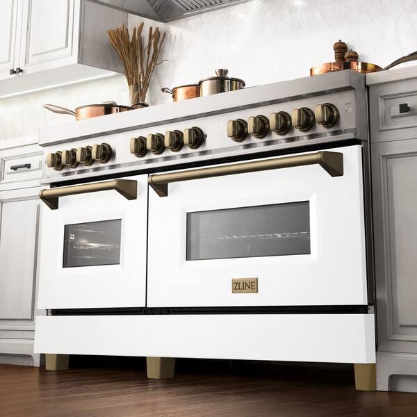 Cafe 8.25 Cu. Ft. Freestanding Dual Fuel Range with Double Oven in Matte  White and Brushed Bronze