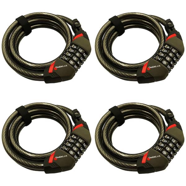 BOBCAT, Coiled Combination Cable Lock, 6 ft. x 12 mm Braided Steel with Vinyl Coating - 4 Pack