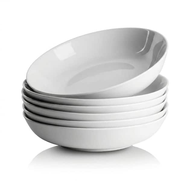 25 fl. oz. White Bone Porcelain 8 in. Deep Pasta and Soup Bowls Set of 6 Salad, Dessert, Pasta & Soup Bowls