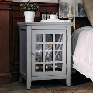 Gray Bedroom Small Bedside Table Night Stand with Open door Storage Compartments