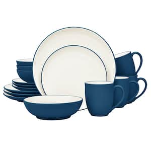 Colorwave Blue 16-Piece Coupe Blue Stoneware Dinnerware Set, Service For 4