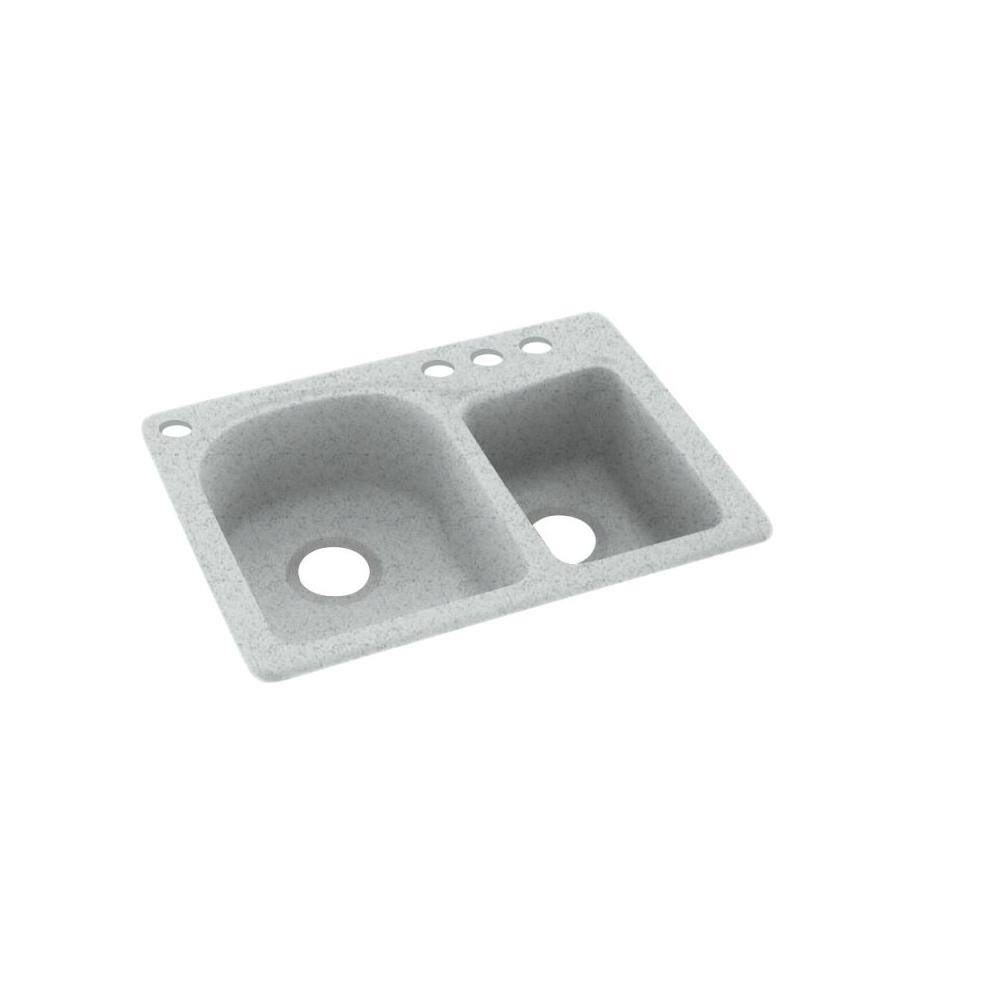 Swan DualMount Solid Surface 25 in. x 18 in. 4Hole 60/40 Double Bowl