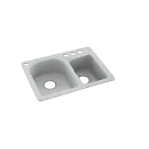 Dual-Mount Solid Surface 25 in. x 18 in. 4-Hole 60/40 Double Bowl Kitchen Sink in Tahiti Gray