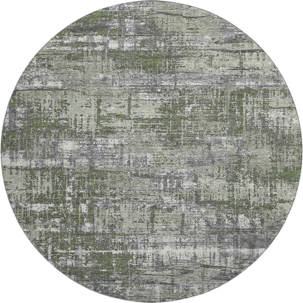 Addison Rugs Mayfield Premium Machine Washable Abstract AMF1969 Olive 8 ft. x 8 ft. Round Rug